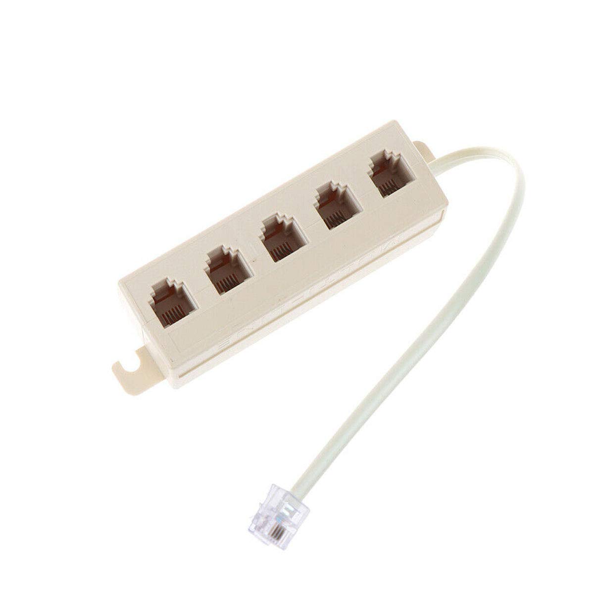 LYLGO RJ11 6P4C Male to 5 Female Outlet Ports Socket Telephone Phone Cable Line Splitter Adapter Beige(1 to 5 Way Splitter)