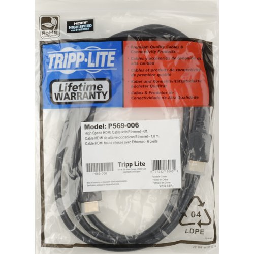 Tripp Lite Eaton High-Speed HDMI Cable with Ethernet & Digital Video with Audio, Ultra HD 4K x 2K (M/M), 3 ft. (P569-003),Black