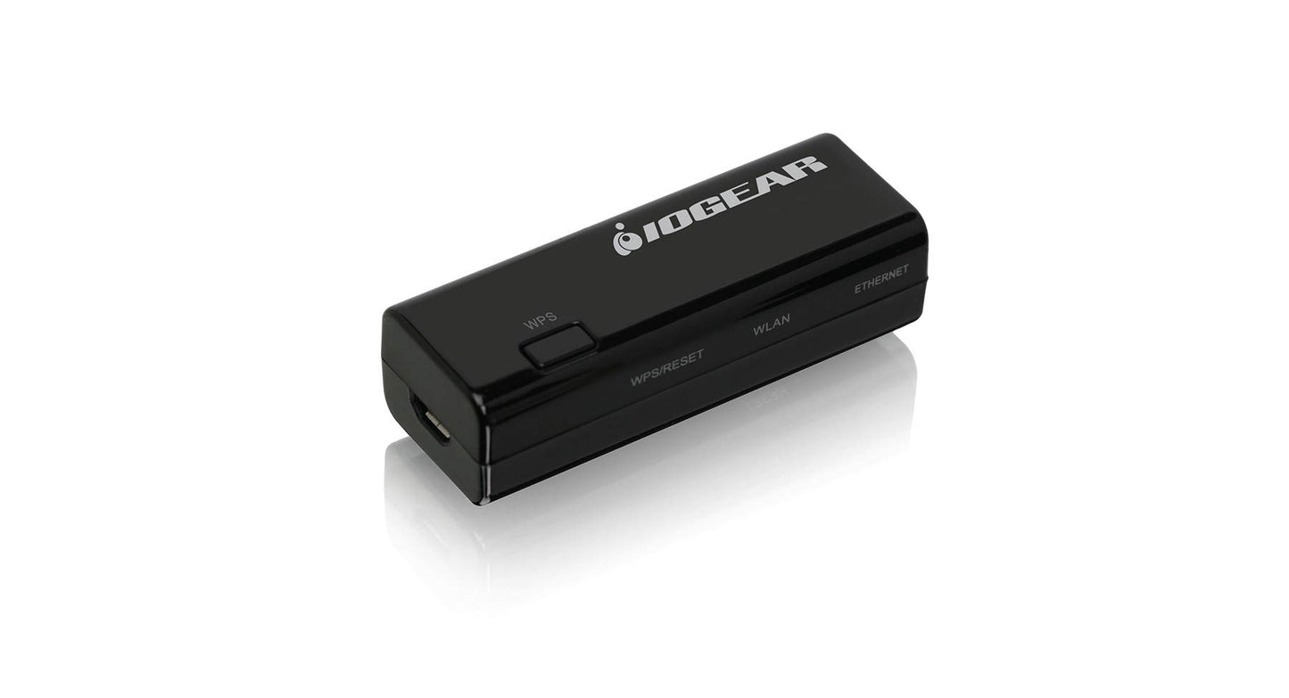 IOGEAR Universal Ethernet to Wi-Fi N Adapter - Speeds of up to 300Mbps on 2.4GHz - Push-button Wi-Fi Protected Setup (WPS) - Supports WEP, WPA, WPA2