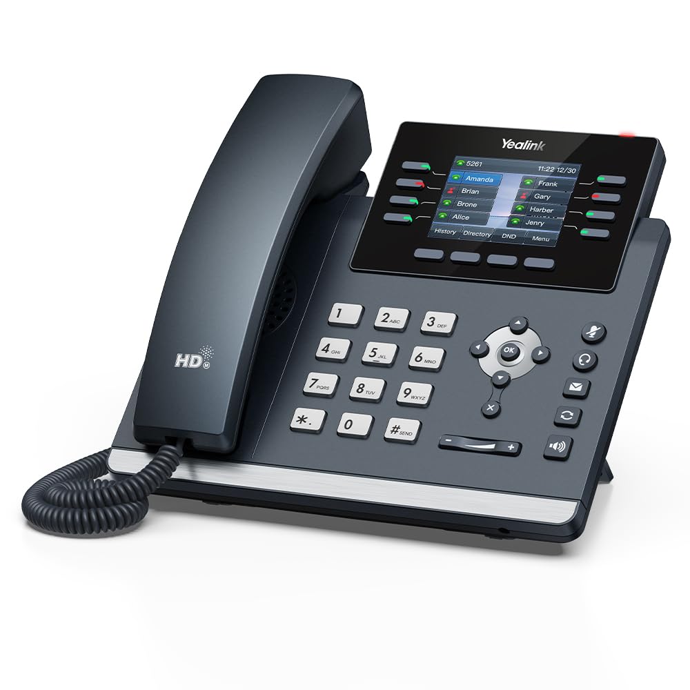 Yealink SIP-T44W-PSU - 1301213 - WI-Fi IP Phone - Power Adapter Included -12 VoIP Accounts. 2.8-Inch Color Display. Dual-Port Gigabit Ethernet, PoE
