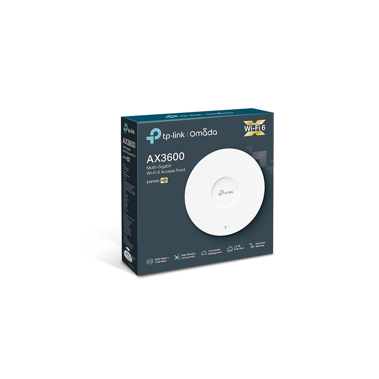 TP-Link Omada WiFi 6 High Density Wireless Access Point - AX3600 Dual Band, 2.5G Port, PoE+ or DC Powered, DC Adapter Included, 5yr Warranty, 8