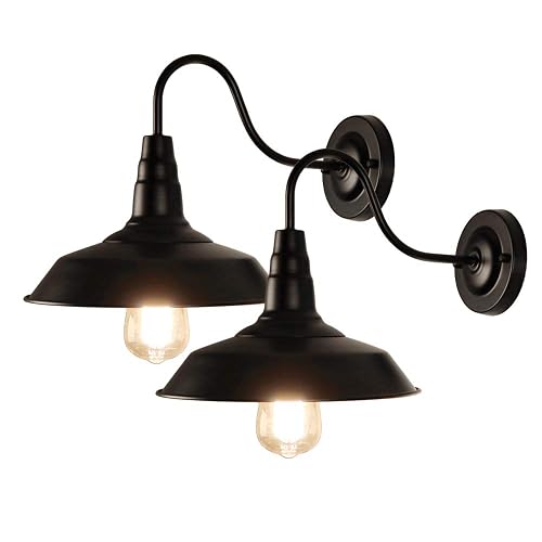 LynPon Gooseneck Barn Lights Indoor, Black Farmhouse Wall Sconces Set of Two, 2 Pack Rustic Wall Light Fixtures Industrial Wall Mount Lighting
