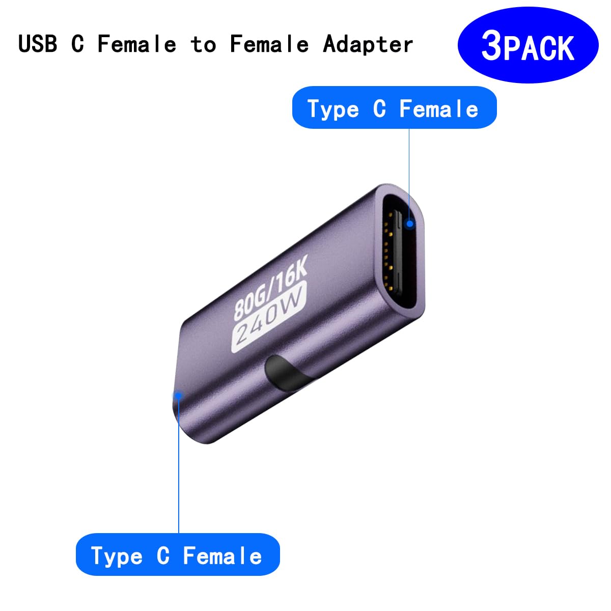 rgzhihuifz USB C Female to Female Adapter Type C Coupler with PD 240W 40 Gbps 8K/60hz Video Compatible for Thunderbolt 4/3, MacBook Pro/Air, Laptop…
