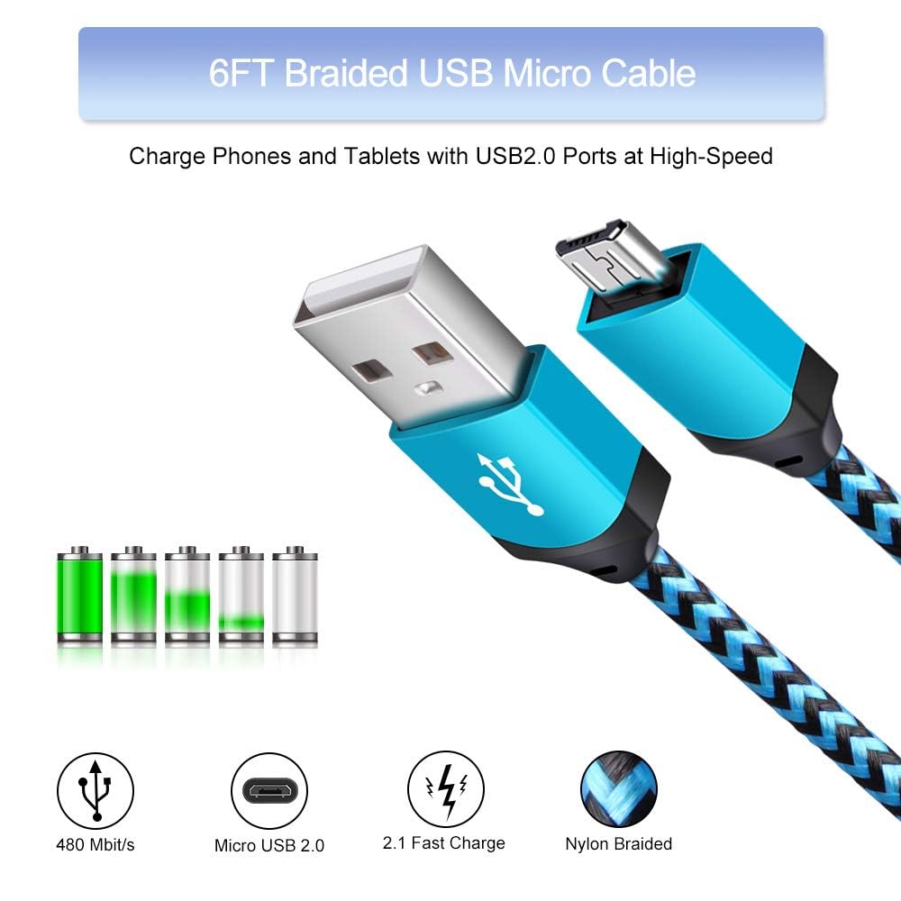 Android Phone Charger Micro Cable,4-Pack Wall Plug 1A/5V Power Adapter with 6ft Nylon Braided Fast Charging Micro USB Cord Compatible Samsung Galaxy
