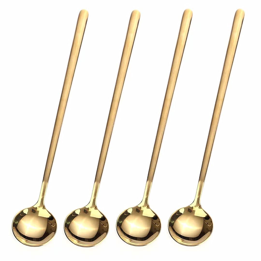 4PCS 6.7" Long Handle Coffee/Tea Spoons, Gold Stainless Steel, Ideal for Ice Tea, Espresso & Stirring