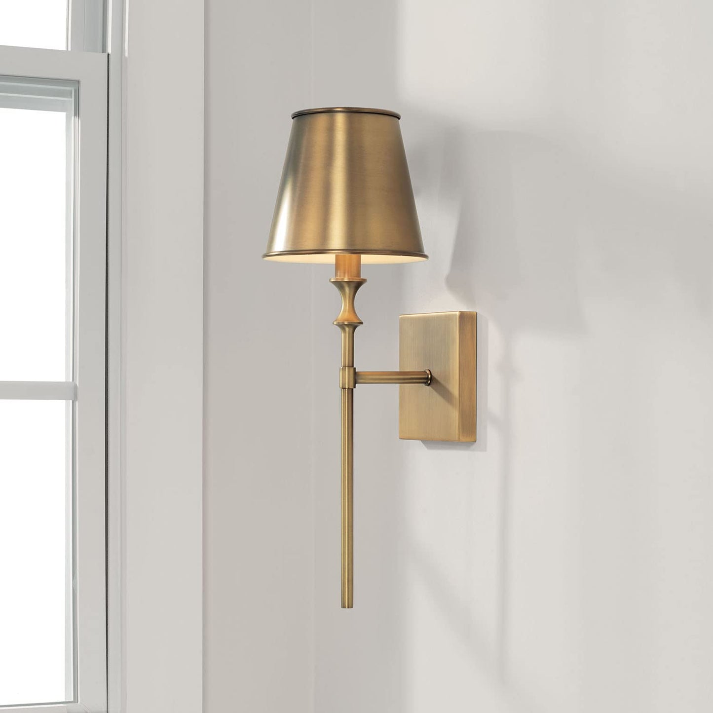 Capital Lighting 649711AD-708 Whitney Mid-Century Retro Vintage Metal Shade Torchiere Wall Sconce, 1-Light 60 Watt, 19" H x 7" W, Aged Brass