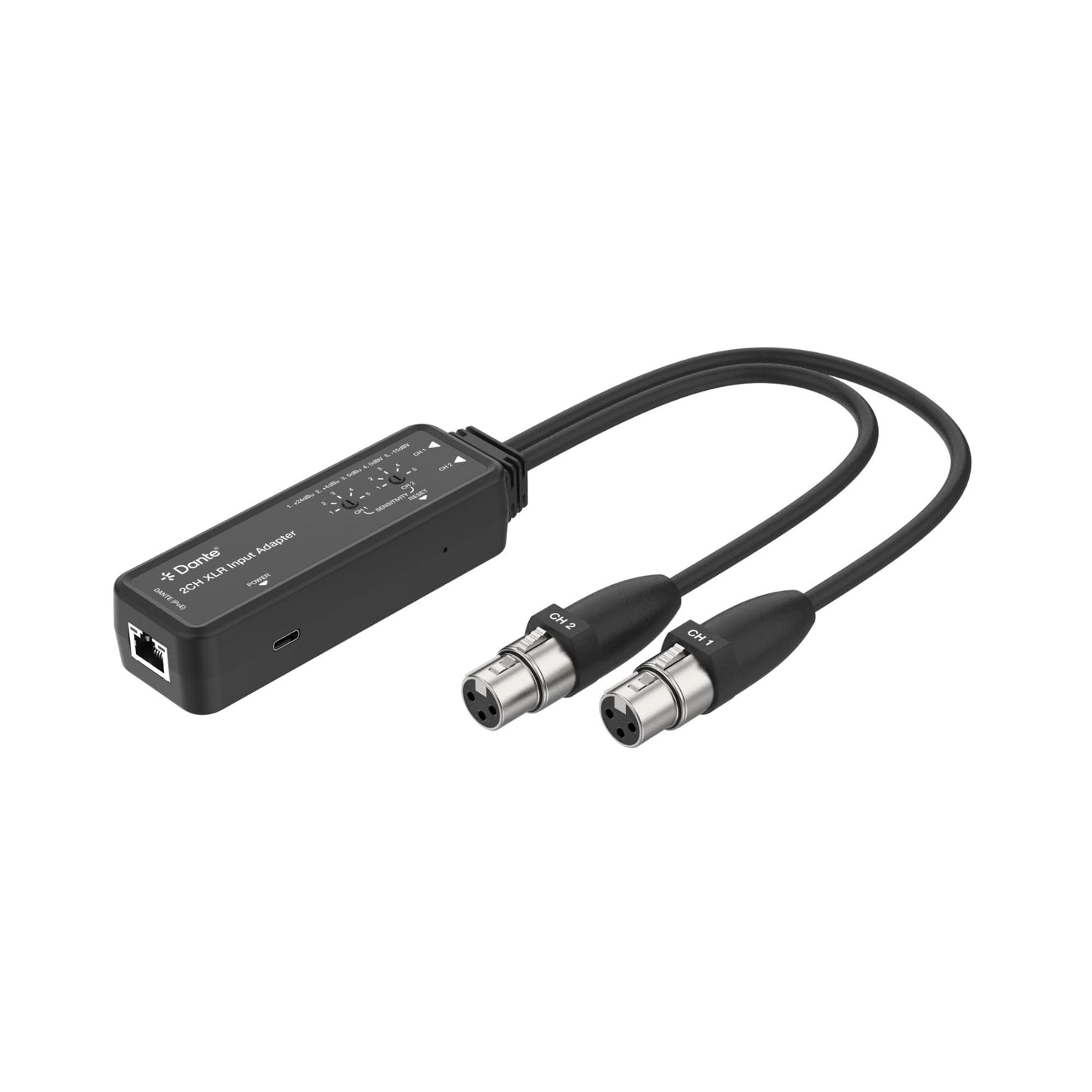 J-Tech Digital 2-Channel XLR to Dante Audio Input Adapter, Balanced/Unbalanced Analog to Digital Audio Converter Adapter, PoE & USB-C Power