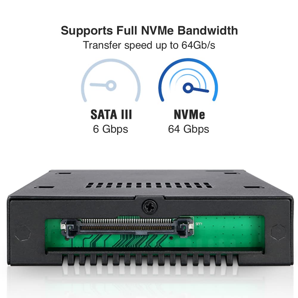 ICY DOCK 2.5" U.2 NVMe SSD PCIe 3.0/4.0 Mobile Rack for External 3.5" Drive Bay (147mm Depth) | ToughArmor MB601VK-B