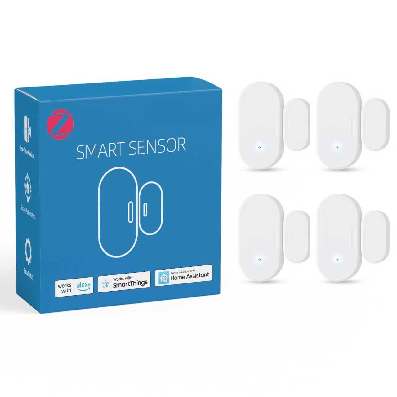 4 Pack Zigbee Door Sensor, Mini Smart Contact Sensors for Doors, Home Automation, Compatible with SmartThings, Alexa, Home Assistant, Hubitat, Aeotec