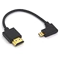 GLHONG Angled Micro HDMI to HDMI Cable, 90 Degree Angle Micro HDMI Male to HDMI Male Adapter Connector for 1080P, 4K, Ultra HD, 3D, Ethernet 15CM