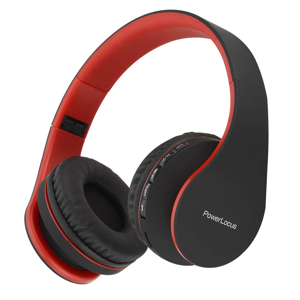 PowerLocus Wireless Bluetooth Over-Ear Stereo Foldable Headphones, Wired Headsets Rechargeable with Built-in Microphone for iPhone, Samsung, LG, iPad…