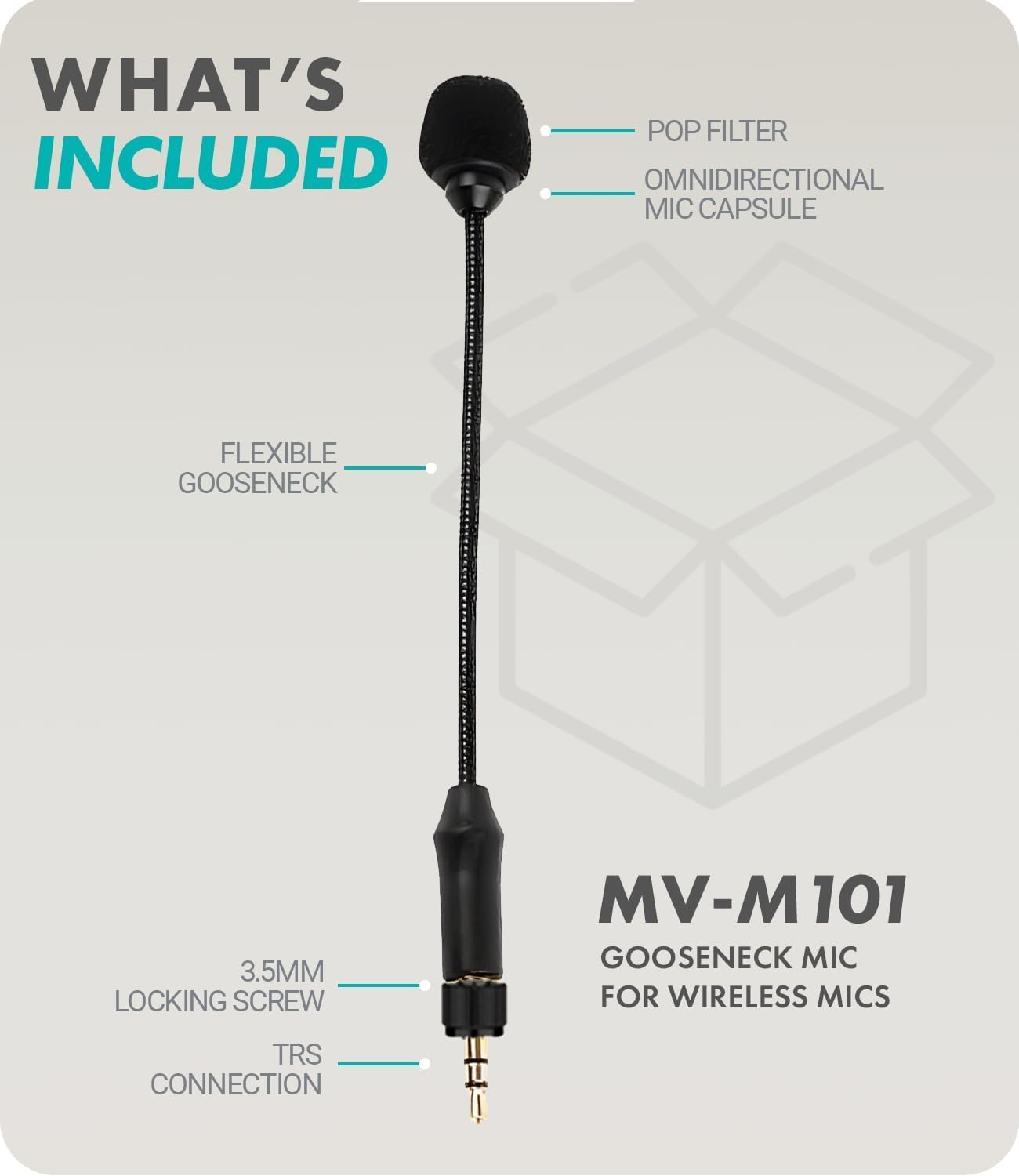 Movo MV-M101 Gooseneck Omnidirectional Lavalier Microphone- Compatible with DJI Mic/Rode Wireless Go Series Wireless Transmitters - Lapel Mic for