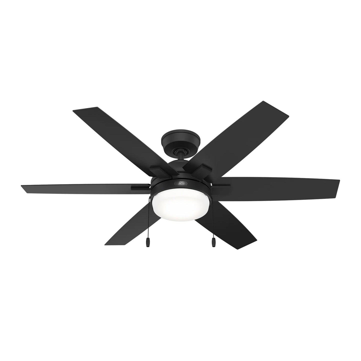 Hunter 52 inch Matte Black Indoor Ceiling Fan with Lights and Pull Chains for Bedroom, Living Room, Dining Room, Kitchen, Office (Renewed)
