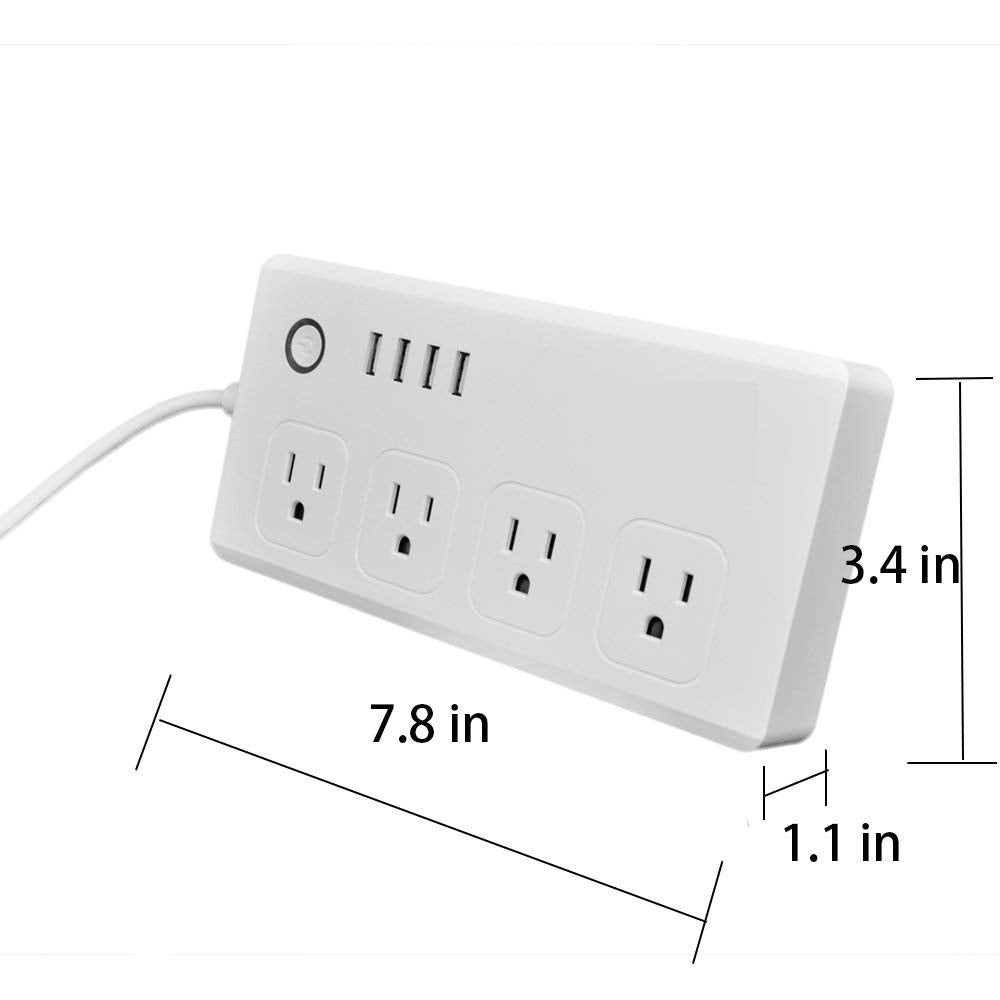 Jinvoo WiFi Smart Power Strip Surge Protector Extension Cord Multi Plug with 4 AC Outlets 4 USB Ports, No Hub Required, Works with Google Home