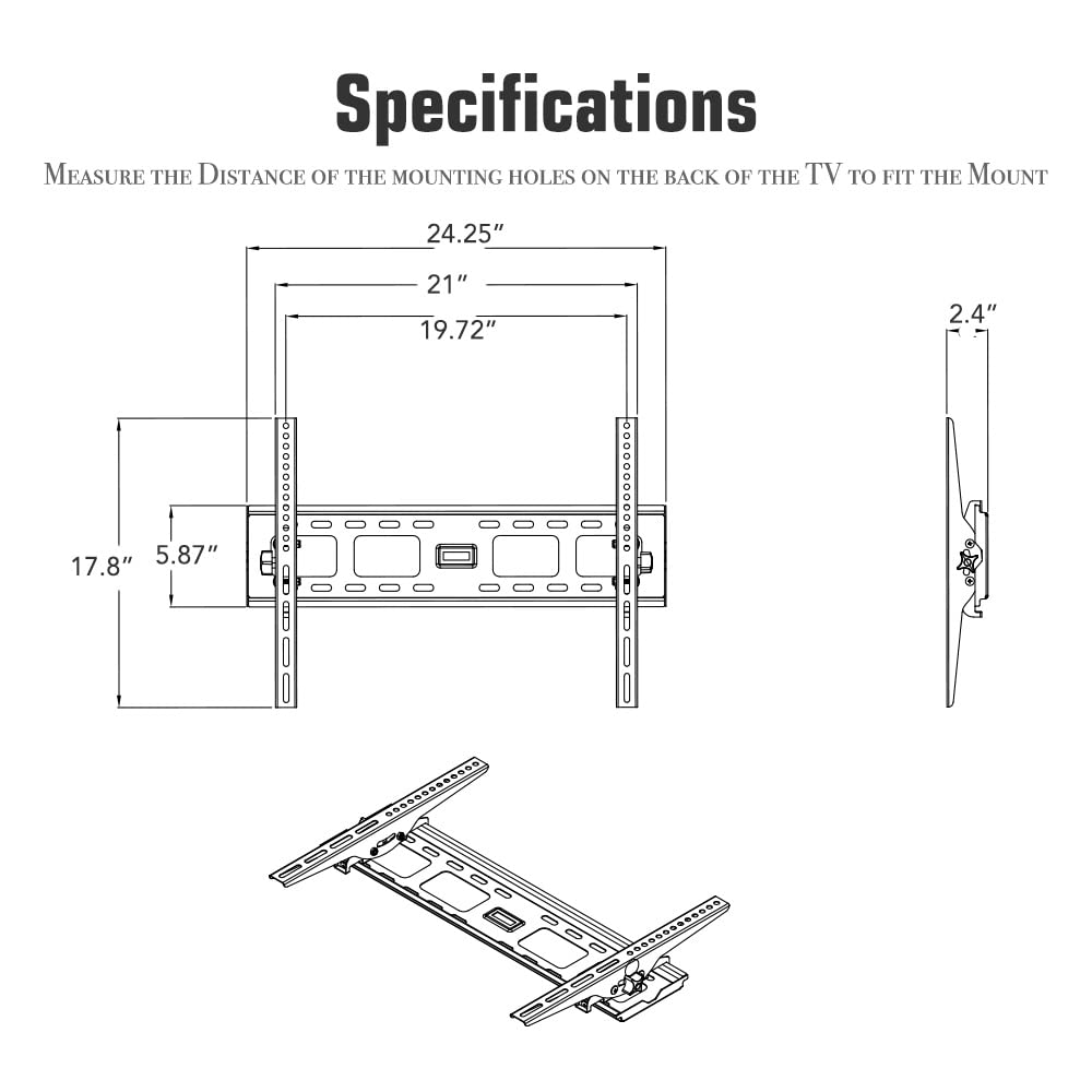 Tilting TV Wall Mount with Low Profile Design - Wall Mount Bracket TV Stand with Spirit Level - Smooth Tilt -10°~ 10° for Most 32-70 Inch Flat Screen