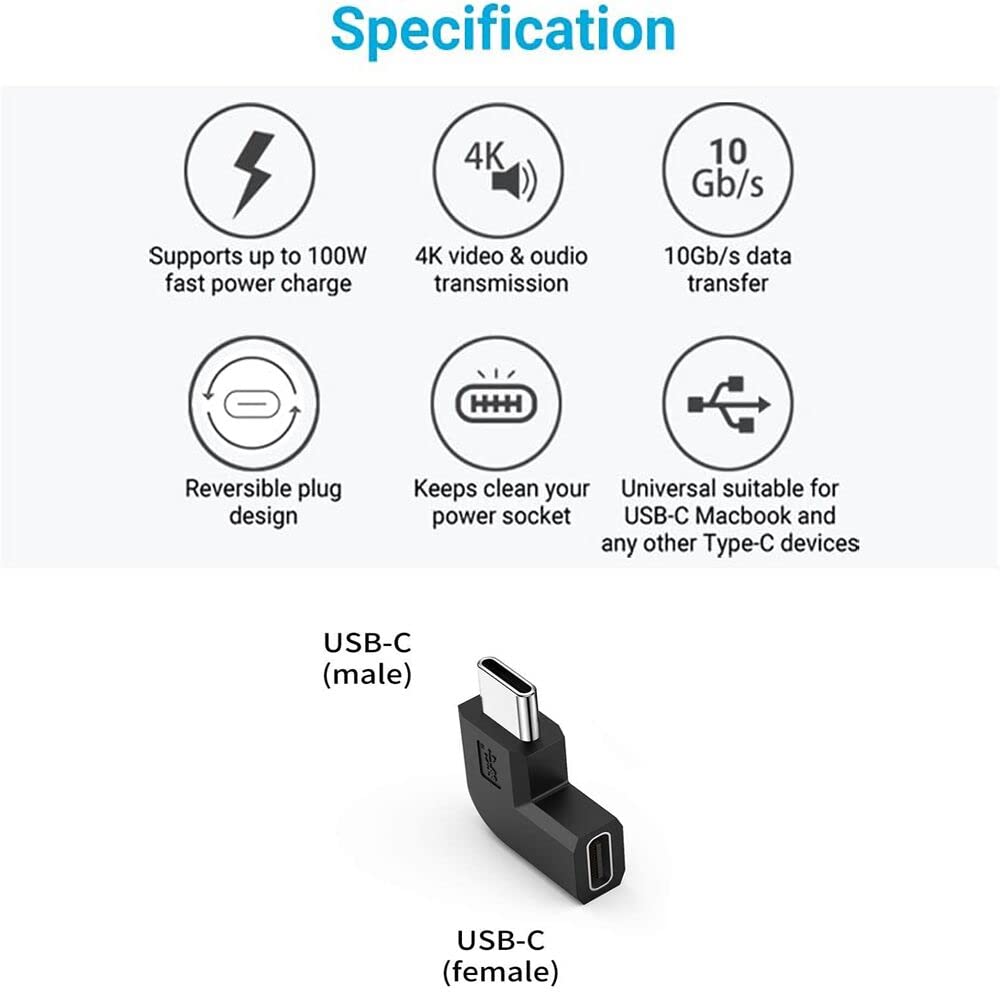 Aoiutrn 90 Degree Type USB C Adapter, 2 Pack USB C to USB-C Fast Charger and Transfer Converter [Right Angle] Compatible for Switch, Notebook…
