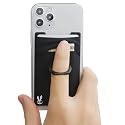 TUZAMA 5-in-1 Cell Phone Wallet-Stick On Spandex Ring Card Holder Sleeve Back-Double-Pocket+Magnetic+Finger Grip Strap Loop+Kickstand+RFID Block,Most