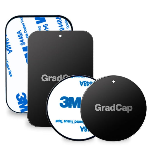GradCap Metal Plate for Magnetic Phone Mount - 4 Packs Universal Ultra Thin Black Metal Disc w/Strong 3M Adhesive Sticker - Replacement Accessory Kit