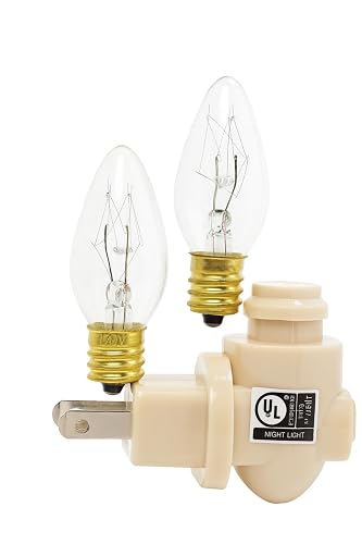 Replacement Swivel Night Light Base with Two 5W C7 Bulbs - 360° Rotating Plug to Match Outlet Orientation, Adjustable Plug-In Nightlight Module, UL