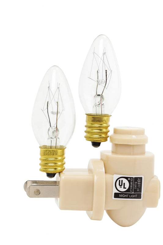 Replacement Swivel Night Light Base with Two 5W C7 Bulbs - 360° Rotating Plug to Match Outlet Orientation, Adjustable Plug-In Nightlight Module, UL