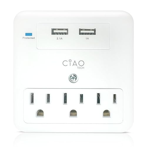 3 Outlet Extender with 1 USB-A & 1 USB-C - Multi Plug Outlet with 540 Joules Surge Protector - Multipurpose USB Outlet with 3A Fast Charging