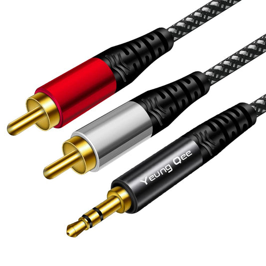 Yeung Qee 3.5mm to 2 RCA Audio Cable 1.5ft, Braided 3.5mm Male to 2RCA Male Stereo Audio Y Adapter Cable AUX RCA Splitter Cord Compatible