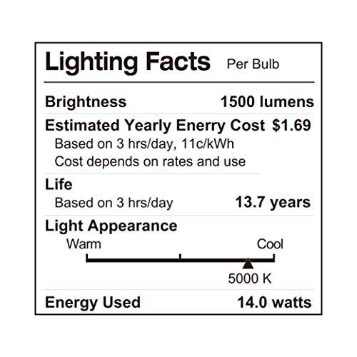 LUNO A19 Non-Dimmable LED Bulb, 14W (100W Equivalent), 1500 Lumens, 5000K (Daylight), Medium Base (E26), UL Certified (6-Pack)