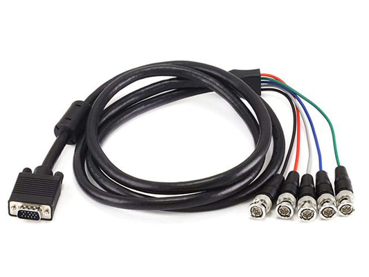 Monoprice VGA HD-15 to 5 BNC RGB Video Cable for HDTV Monitor cable - 6FT (Black)