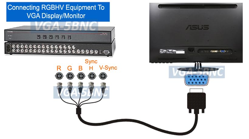 AllAboutAdapters 6-Feet Shielded D-Sub 15-in VGA Male to 5 BNC Male RGBHV Breakout Cable