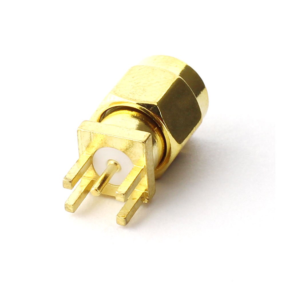 Maxmoral 5PCS SMA Male PCB Panel Edge Mount Plug with 4 Pins Stand Straight Connector RF Coax Coaxial Adapter