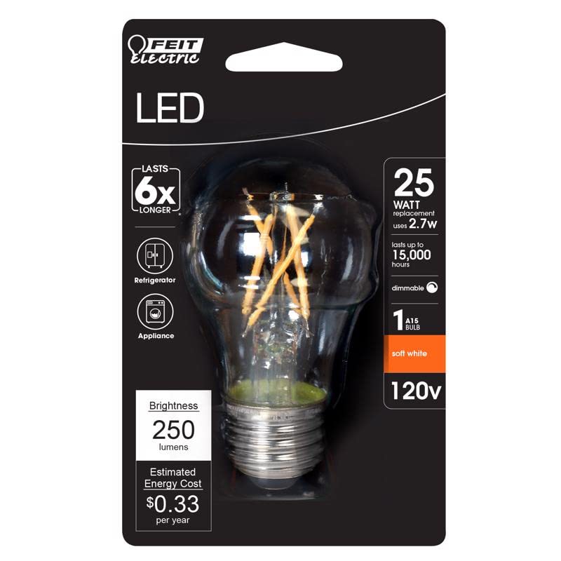 Feit Electric 3011890 25 watt Soft White Equivalence A15 E26 Filament LED Bulb, Pack of 6