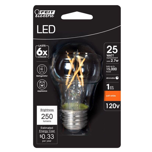 Feit Electric 3011890 25 watt Soft White Equivalence A15 E26 Filament LED Bulb, Pack of 6
