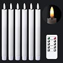 GenSwin Flameless White Taper Candles Flickering with 10-Key Remote, Battery Operated Led Warm 3D Wick Light Window Candles Real Wax Pack of 6