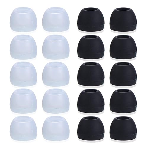 Blacell 20 Pcs Medium Silicone Earbud Cap Tip Cover Replacement - 10 Black, 10 Clear Title