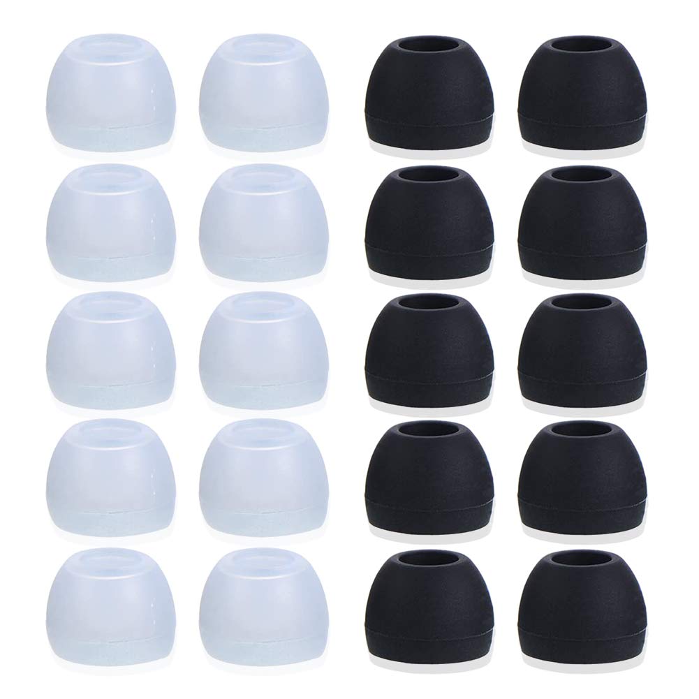 Blacell 20 Pcs Medium Silicone Earbud Cap Tip Cover Replacement - 10 Black, 10 Clear Title