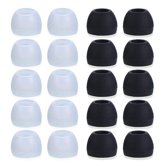 Blacell 20 Pcs Medium Silicone Earbud Cap Tip Cover Replacement - 10 Black, 10 Clear Title