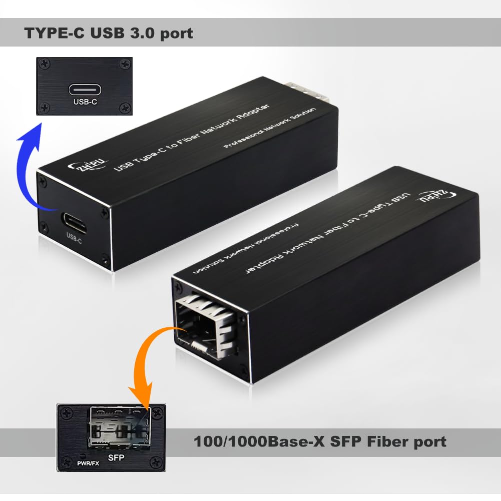 USB 3.0 Type-C to SFP Fiber Network Adapter, DC 5V