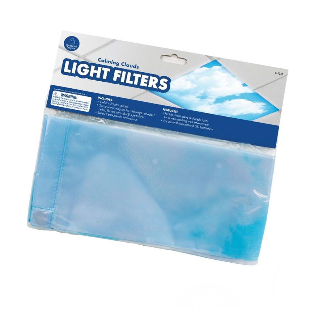 Educational Insights Fluorescent Light Covers 4-Pack: Calming Clouds - Ceiling Light Filters for Classroom, Office & Home, Overhead LED Shades