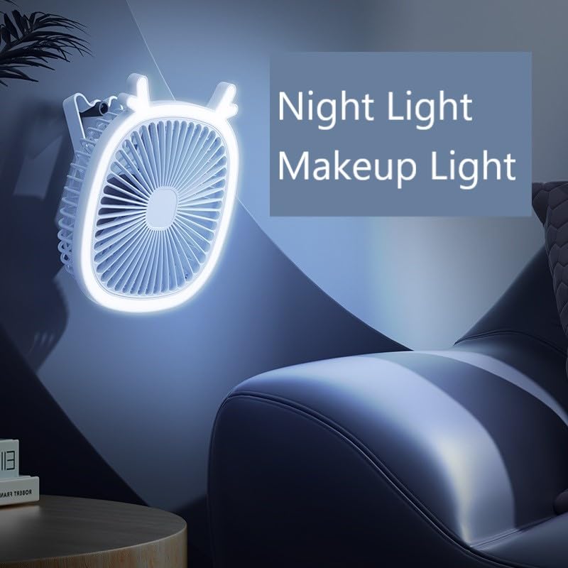 ICASSE Small Desk Fan Personal Fan USB Charging Portable Fan with LED Makeup Light and Night Light Strong Mini Wall Fan Table Fan for Home Office
