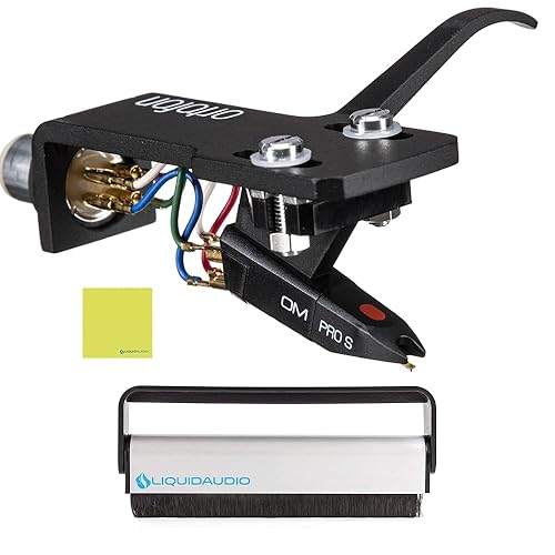Ortofon OM PRO S Pre-Mounted on SH-4 Black Ortofon Headshell Bundle with Liquid Audio Carbon Fiber Record Brush & Instrument Polishing Cloth