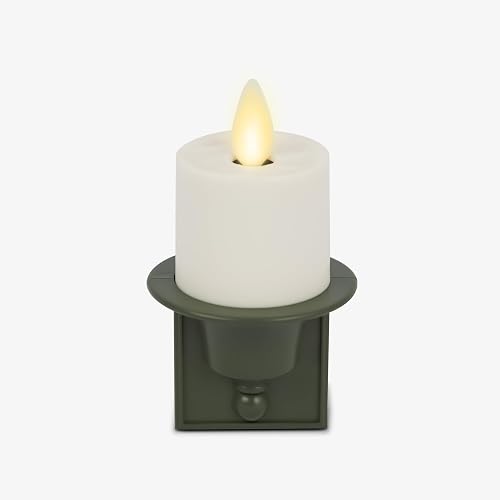 Luminara Flameless Candle Nightlight w/Dusk to Dawn Light Dark Auto Sensor, Loden Green Wall Plug Indoor Night LED Light w/Real-Flame Effect