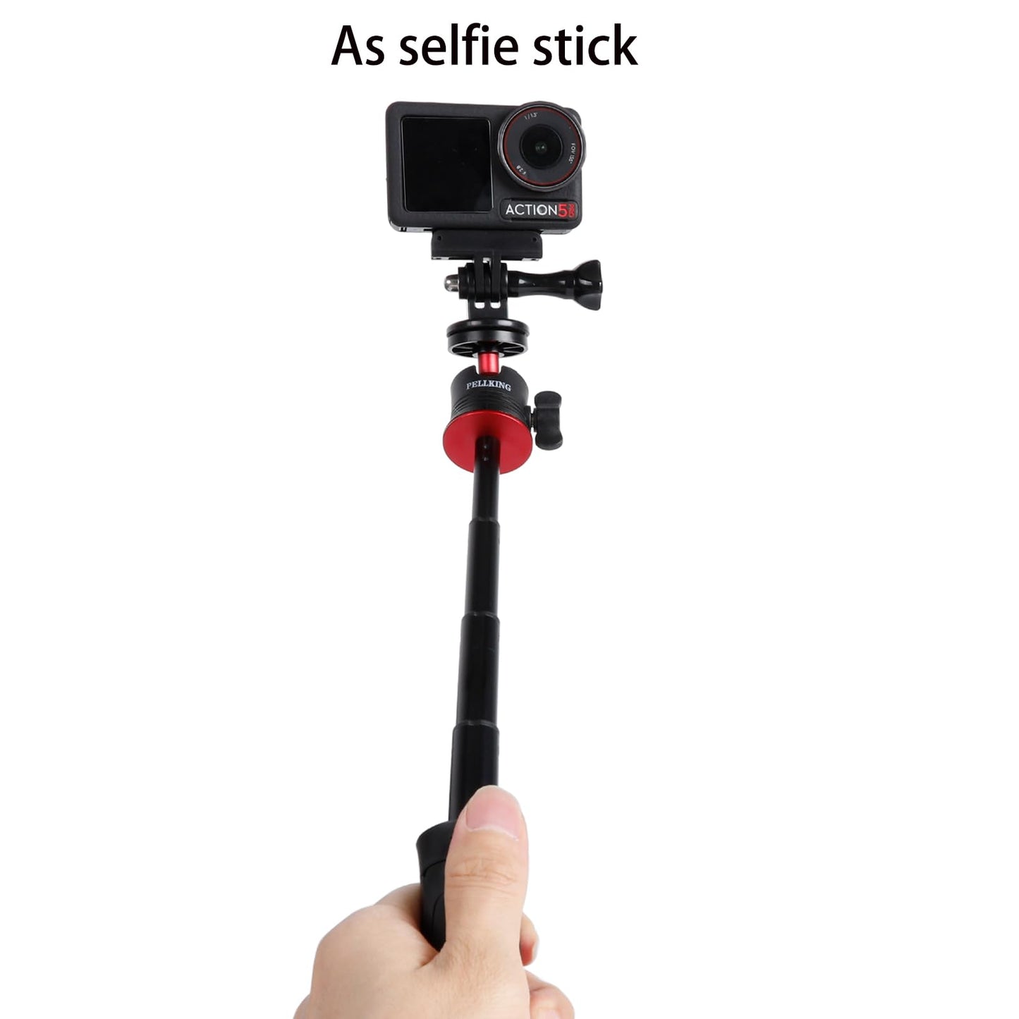 Pellking Magnetic Mount with 2 in 1 Selfie Stick for DJI Osmo Action 5 Pro,Ball Head 360 Rotation Tripod Selfie Stick 2 in 1 with Quick Release