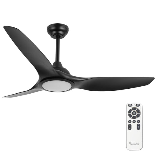 52 Inch High CFM Quiet Modern Black Ceiling Fan with Lights Remote Control