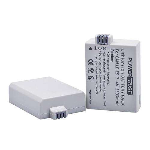 PowerTrust 2X LP-E5 Battery for Canon EOS Rebel XS, Rebel T1i, Rebel XSi, 1000D, 500D, 450D, Kiss X3, Kiss X2, Kiss F