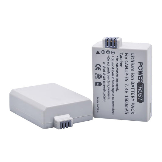 PowerTrust 2X LP-E5 Battery for Canon EOS Rebel XS, Rebel T1i, Rebel XSi, 1000D, 500D, 450D, Kiss X3, Kiss X2, Kiss F