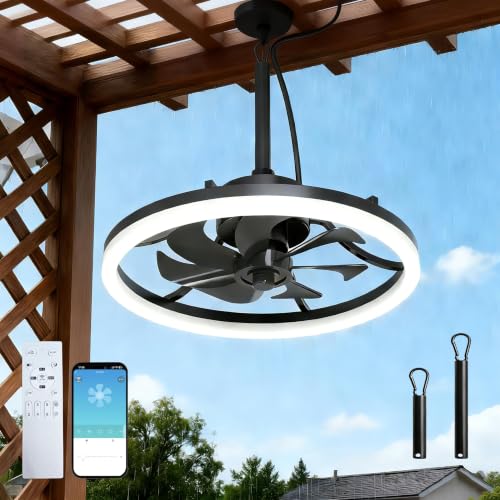 Seyxicnor 20'' Outdoor Ceiling Fan with Light, IP65 Waterproof Gazebo Fan, Plug-in Hanging Fan Remote & App Control, 4500LM 3CCT Dimmable LED, 6-Speed