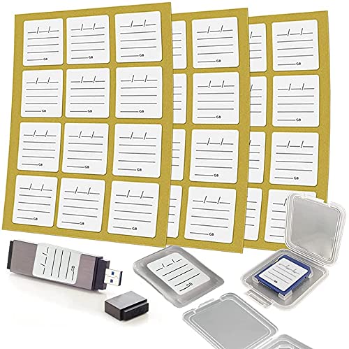 (120 Count) Stick-On SD Memory Card Label/Flash Drive Label Stickers with 6 Free SD Card Cases & Container- [Writable & Removable]