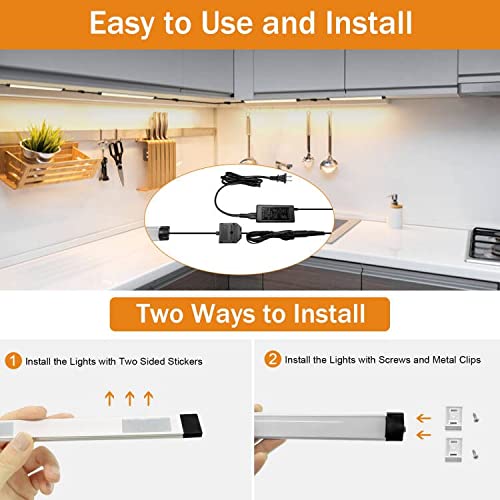 Under Cabinet Lights Kit, LED Smart Dimmable Strip Lighting Fixtures, 24V Plug in Linkable Bar LED Counter Lights for Pantry, Kitchen, Shelf