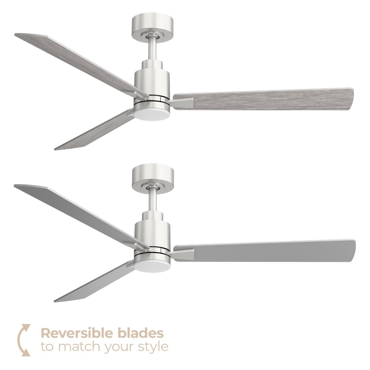 Slim 52in 3-Blade Smart Ceiling Fan 2700K-6000K CCT Tunable Range LED Light Kit with Remote Control and Brushed Nickel Hardware with Reversible