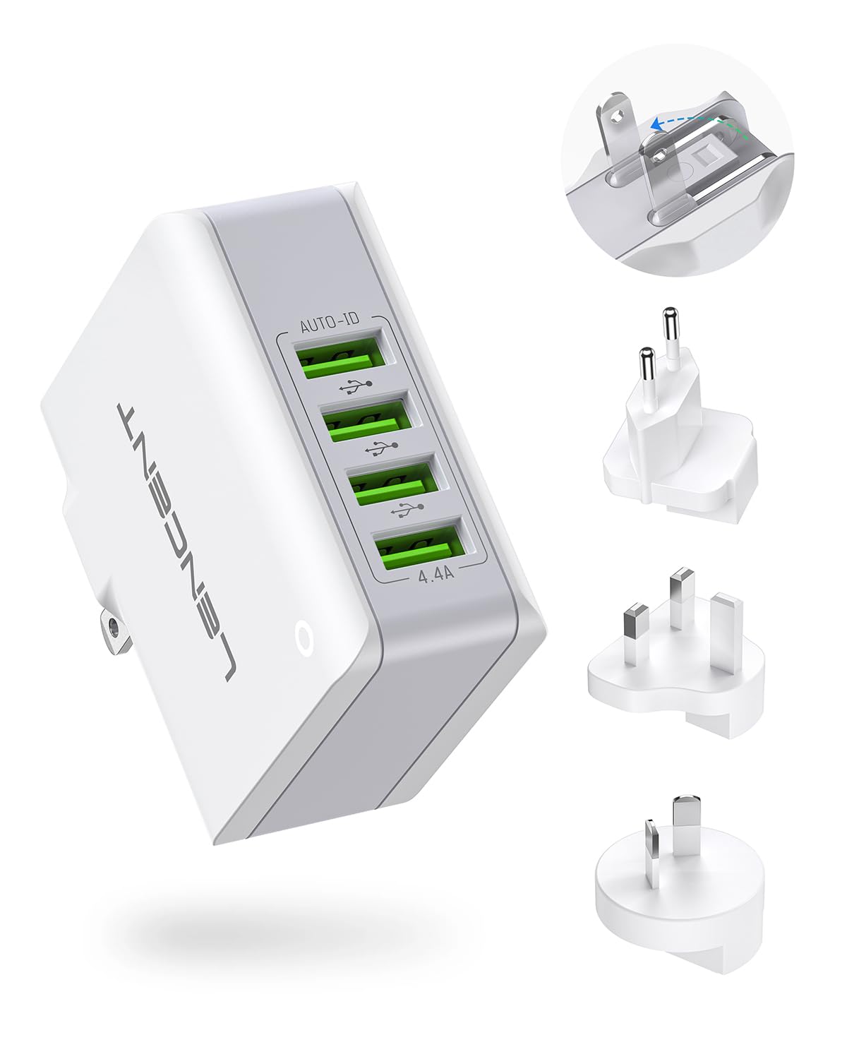 LENCENT Multiple USB Wall Charger, [22W/4.4A] 4 Port USB Travel Power Adapter, All in One Worldwide Cell Phone Charger With UK US EU European